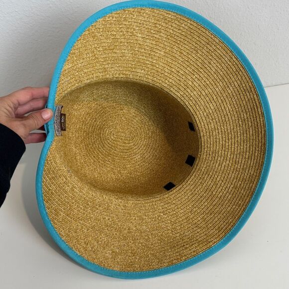 Sun N Sand Paperbraid Tapered Brim Sun Hat Turquoise Trim UPF 50+ OS - Picture 6 of 7